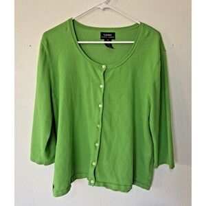Lauren Ralph Lauren Womens Lime Green Button Front Cardigan Sweater Vintage XL